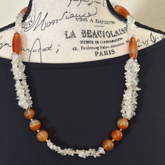 Natural Crystal and Carnelian Beaded Necklace 24" - Picture 4 of 5
